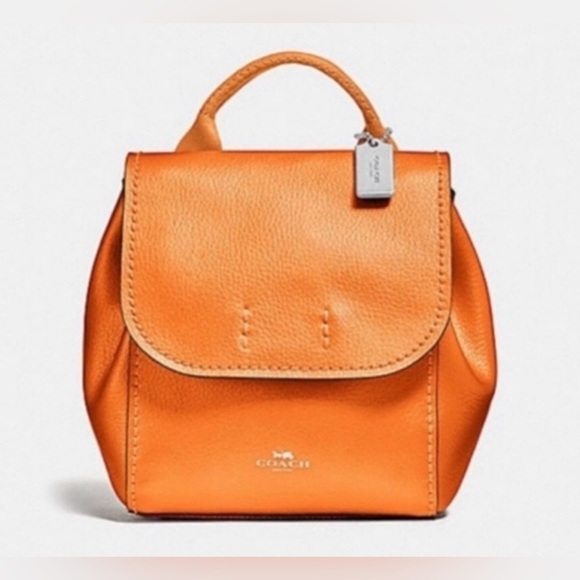 Coach Metallic Derby Backpack in tangerine orange pebbled leather main image 6